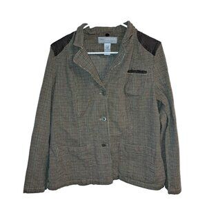 Sag Harbor Women’s  Size 12 Brown Suit Jacket Blazer Plaid Elbow Patch ACADEMIA